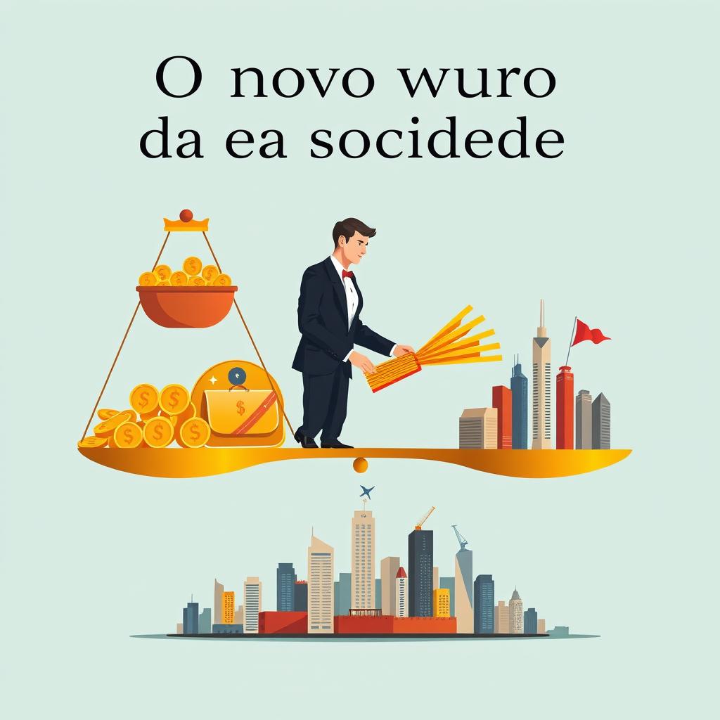 Uma capa de livro aprimorada para 'O novo ouro da sociedade - emprego', apresentando uma ilustração metafórica do emprego como o novo ouro da sociedade