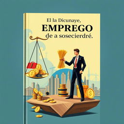 Uma capa de livro aprimorada para 'O novo ouro da sociedade - emprego', apresentando uma ilustração metafórica do emprego como o novo ouro da sociedade