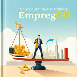 Uma capa de livro aprimorada para 'O novo ouro da sociedade - emprego', apresentando uma ilustração metafórica do emprego como o novo ouro da sociedade