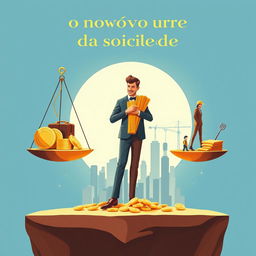 Uma capa de livro aprimorada para 'O novo ouro da sociedade - emprego', apresentando uma ilustração metafórica do emprego como o novo ouro da sociedade