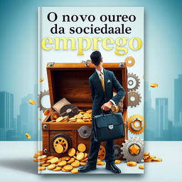 A sophisticated and human-crafted book cover for 'O novo ouro da sociedade - emprego'