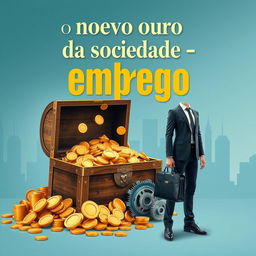 A sophisticated and human-crafted book cover for 'O novo ouro da sociedade - emprego'