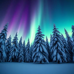 A stunning landscape of the northern lights over a serene snowy forest