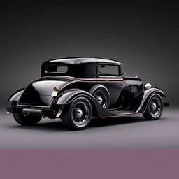 A custom car design fusing a 1932 black cherry Buick Victoria with a Camaro