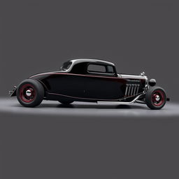 A custom car design fusing a 1932 black cherry Buick Victoria with a Camaro