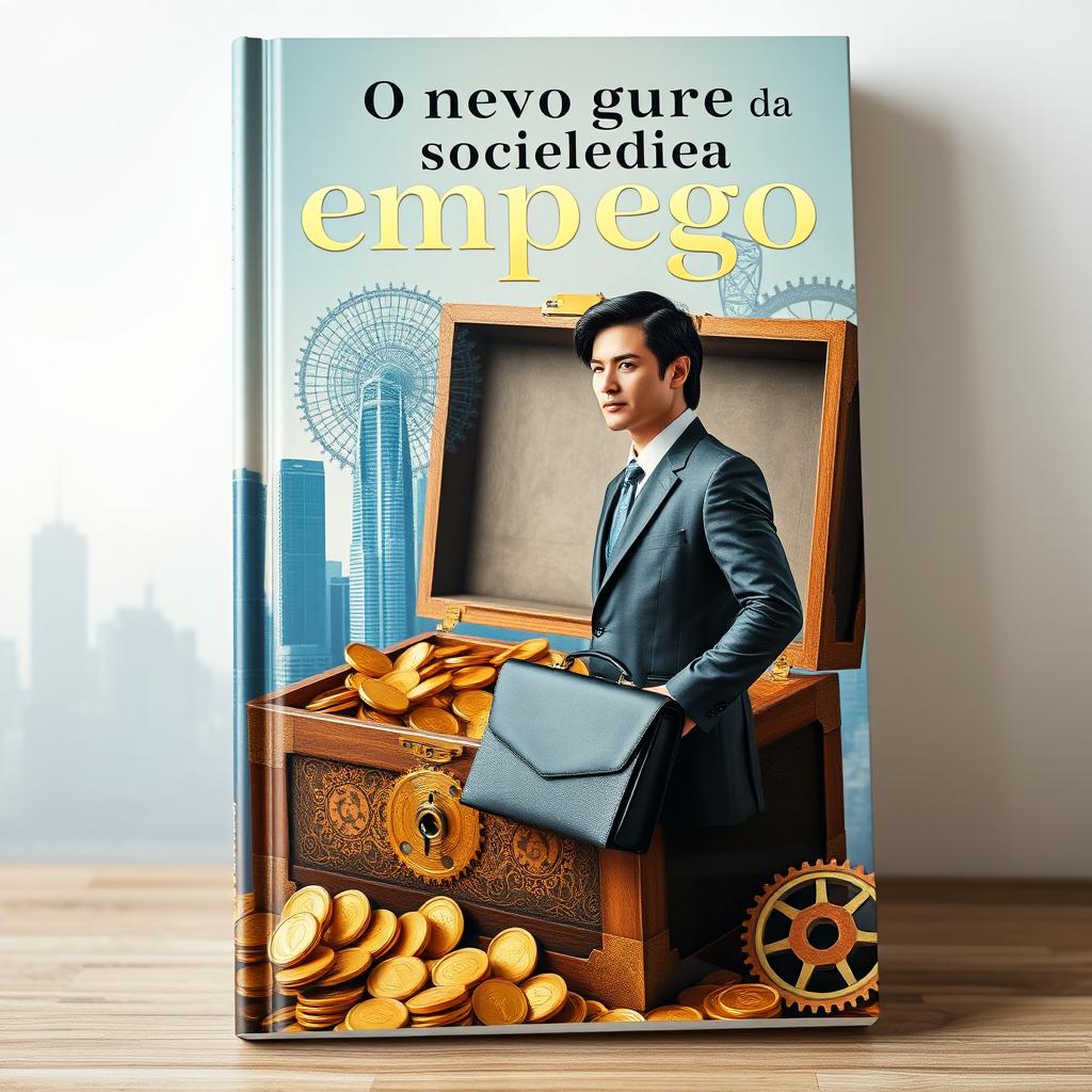 A thoughtfully crafted book cover for 'O novo ouro da sociedade - emprego', designed to portray genuine creativity and human touch