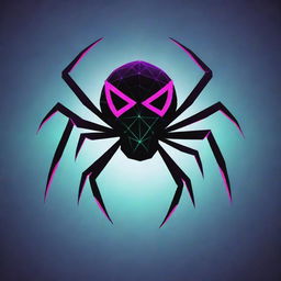 A Neo Tokyo style cartoon spider comprised of geometric triangles. The spider exhibits four distinct neon colors, creating a vibrant and eye-catching contrast