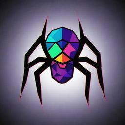 A Neo Tokyo style cartoon spider comprised of geometric triangles. The spider exhibits four distinct neon colors, creating a vibrant and eye-catching contrast