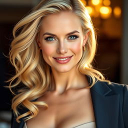 A sexy blonde woman with elegant features, exuding confidence and grace