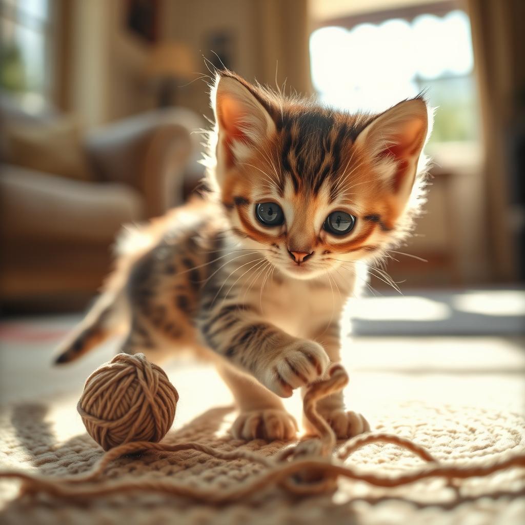 A young and curious kitten with soft fur and bright, inquisitive eyes, exploring its surroundings