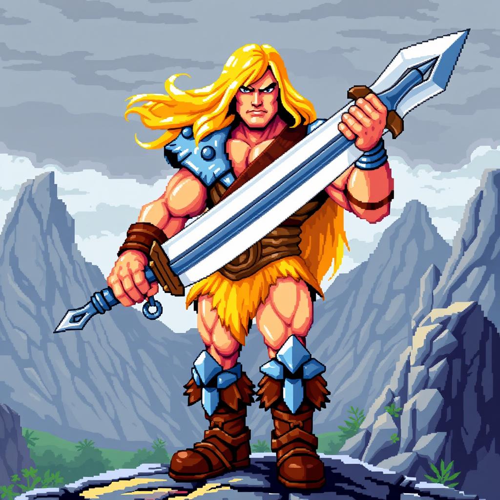 He-Man sprite in the style of the classic Golden Axe game featuring Ax-Battler