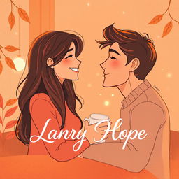 A cozy coffee shop illustration featuring Liana and Apollo sharing a laugh or gazing deeply into each other's eyes, symbolizing the bond they are building