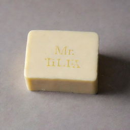 A simple block of fresh butter with the words 'Mr Lix' neatly engraved into it