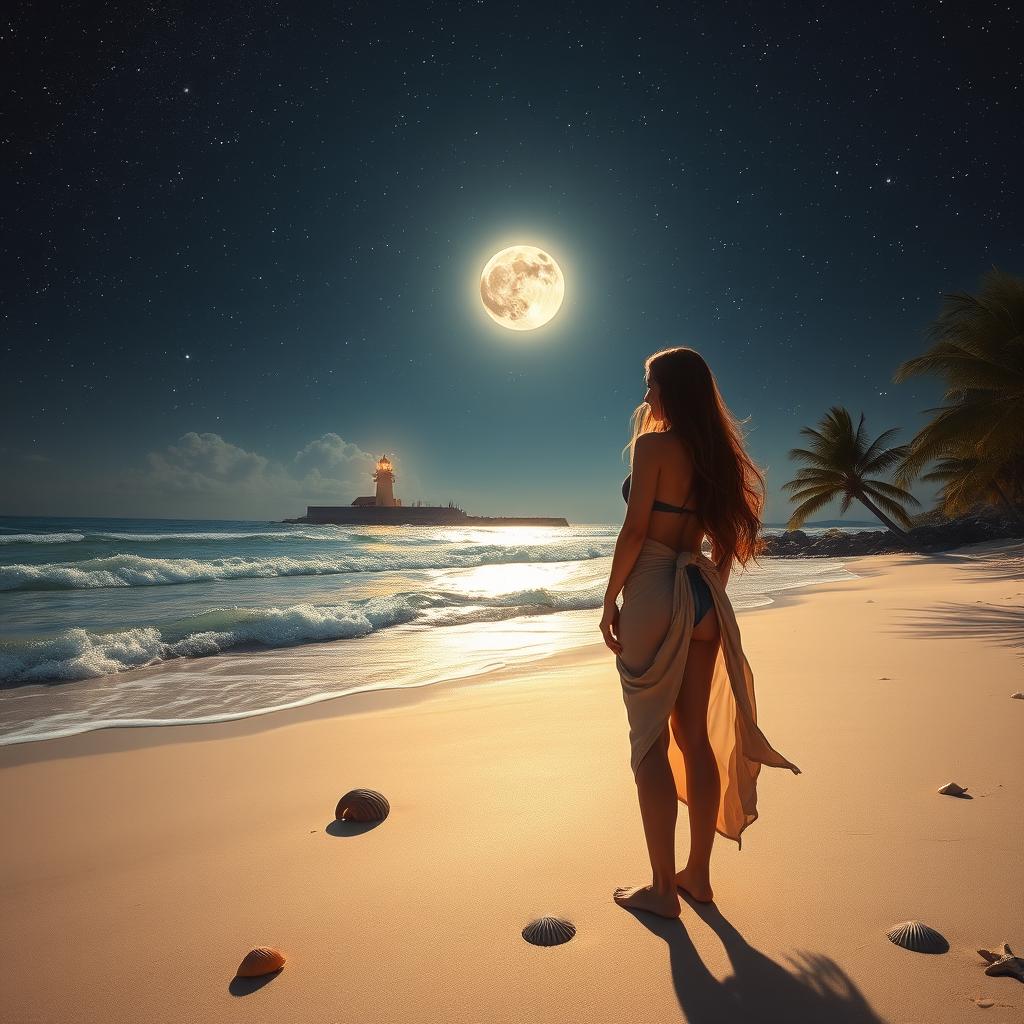 A serene, starlit night at the beach with gentle waves kissing the shore