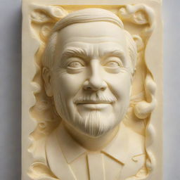 A 3D image of a creamy butter sculpture with the name 'Mr Lix' intricately engraved