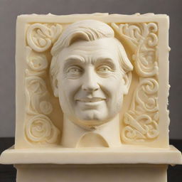 A 3D image of a creamy butter sculpture with the name 'Mr Lix' intricately engraved