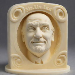 A 3D image of a creamy butter sculpture with the name 'Mr Lix' intricately engraved