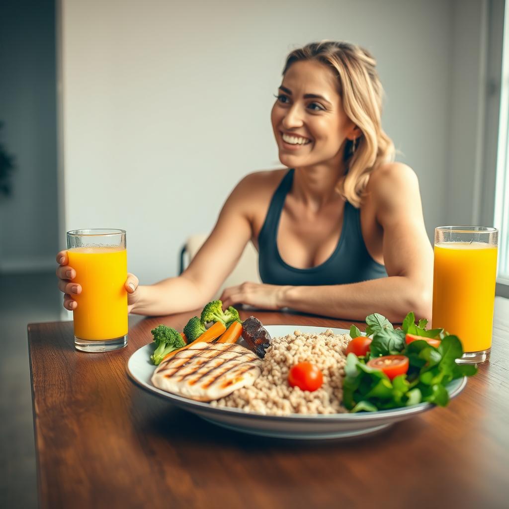 A fit and healthy woman enjoying a fitness meal