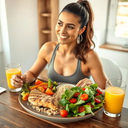 A fit and healthy woman enjoying a fitness meal