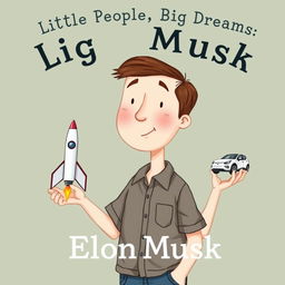 A children's book cover illustration for "Little People, Big Dreams: Elon Musk," in the style similar to the David Attenborough example