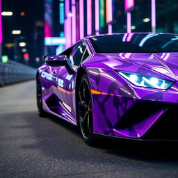 A Lamborghini Huracan Evo with a unique purple camouflage design