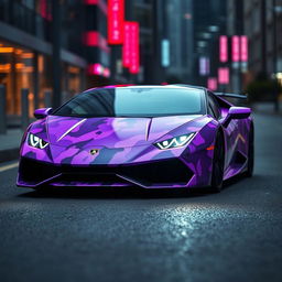 A Lamborghini Huracan Evo with a unique purple camouflage design