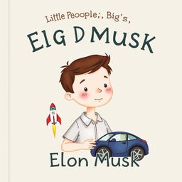 A children's book cover illustration for "Little People, Big Dreams: Elon Musk," designed in the iconic series style