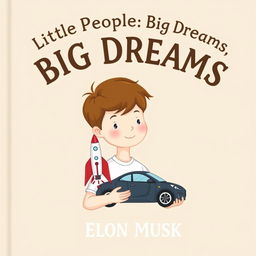 A children's book cover illustration for "Little People, Big Dreams: Elon Musk," designed in the iconic series style