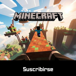 A thrilling vertical YouTube Shorts thumbnail showcasing the essence of a Minecraft parkour gameplay from a first-person perspective