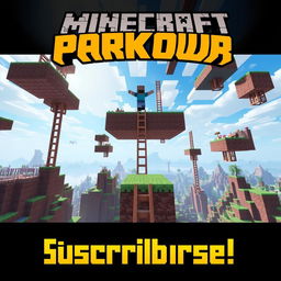 A thrilling vertical YouTube Shorts thumbnail showcasing the essence of a Minecraft parkour gameplay from a first-person perspective