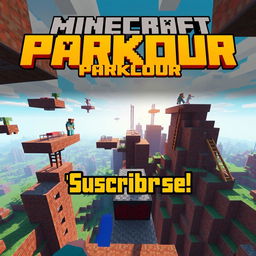 A thrilling vertical YouTube Shorts thumbnail showcasing the essence of a Minecraft parkour gameplay from a first-person perspective