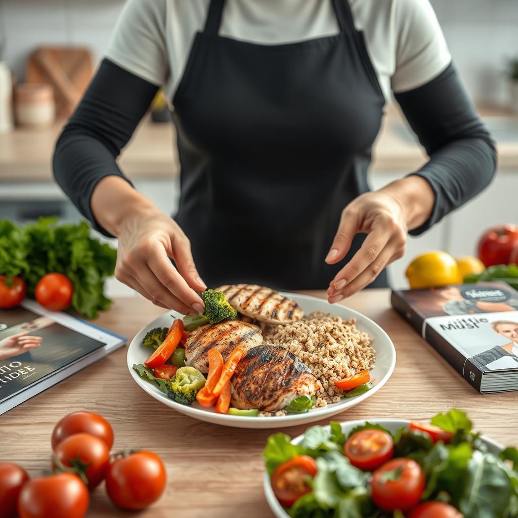 A faceless nutritionist preparing a fitness meal