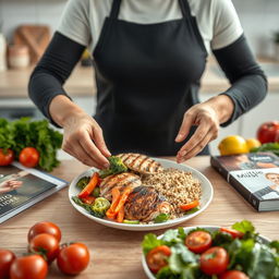 A faceless nutritionist preparing a fitness meal