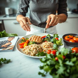 A faceless nutritionist preparing a fitness meal