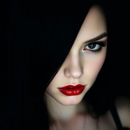 A close-up portrait of a gothic girl's face, showcasing her mysterious and captivating features