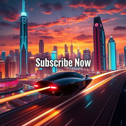 A vibrant and captivating vertical YouTube Shorts thumbnail featuring a stunning, futuristic cityscape at sunset