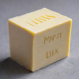 A fun cartoon-style block of butter with the words 'Mr Lix' cheerfully engraved into it