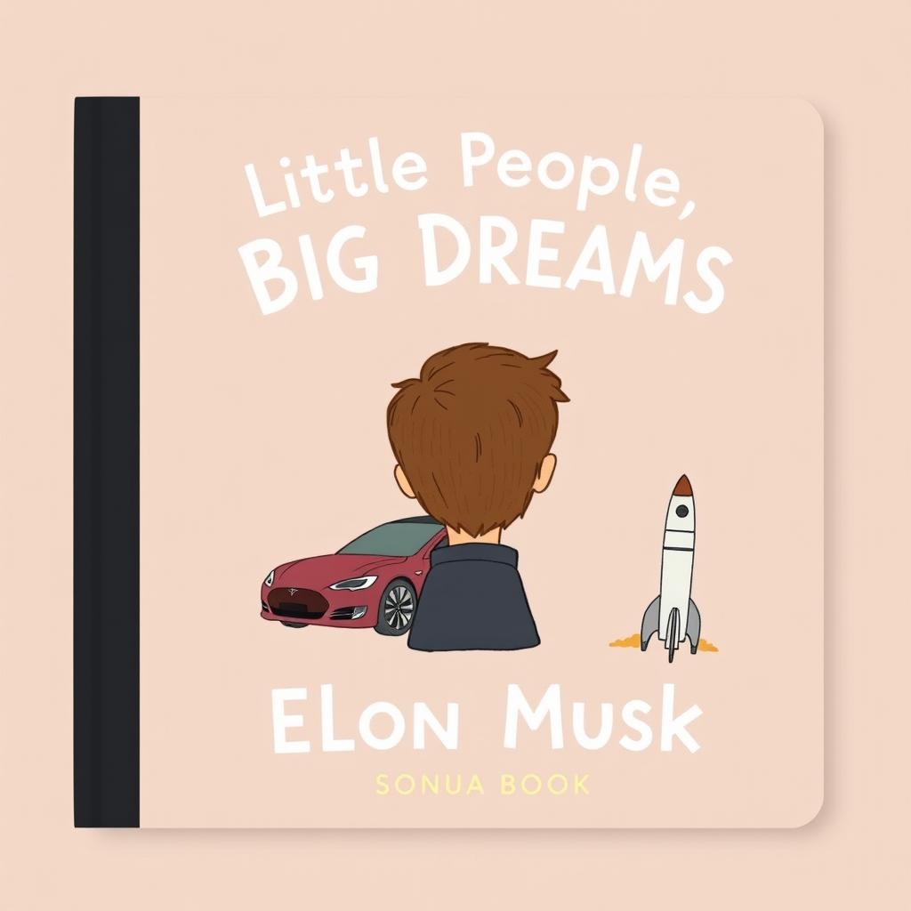 A children's book cover for "Little People, Big Dreams: Elon Musk," featuring a black band down the left side