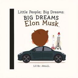 A children's book cover for "Little People, Big Dreams: Elon Musk," featuring a black band down the left side