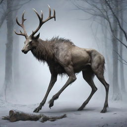 Design a frightful and strong creature named 'Nayzog', roughly the size of a large dog. Take inspiration from the mythical Wendigo, blending elements of fantasy and reality.