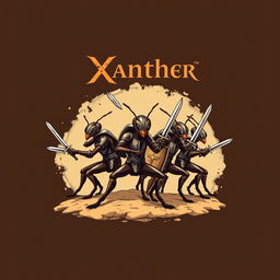 Design a T-shirt for the brand Xanther, featuring an artistic depiction of ants and their warriors