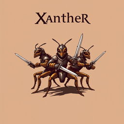 Design a T-shirt for the brand Xanther, featuring an artistic depiction of ants and their warriors