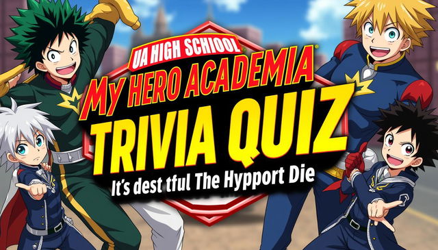 Design a vibrant and dynamic YouTube thumbnail for a "My Hero Academia Trivia Quiz"