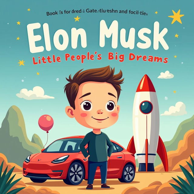 Little People Big Dreams book cover featuring Elon Musk in a cute children's animation style