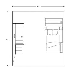 A detailed design of a 4x4 meter room with bathroom and walk-in closet