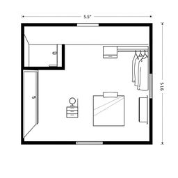 A detailed design of a 4x4 meter room with bathroom and walk-in closet