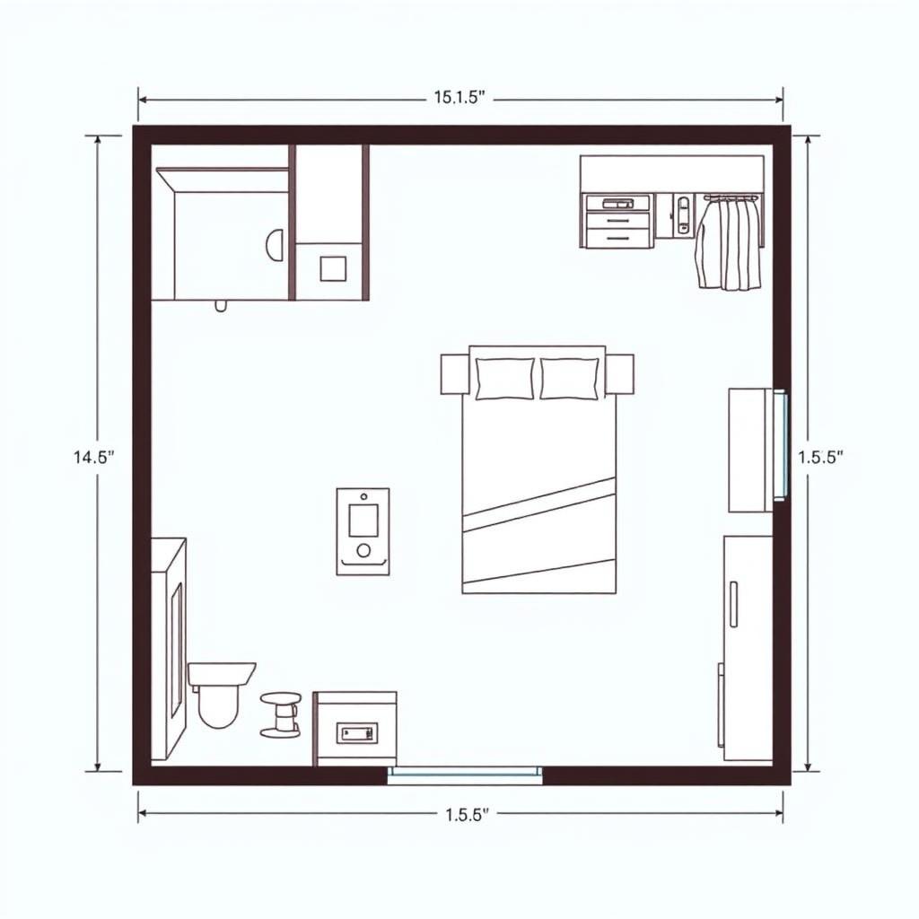 A detailed design of a 4x4 meter room with bathroom and walk-in closet