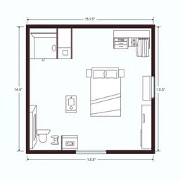 A detailed design of a 4x4 meter room with bathroom and walk-in closet