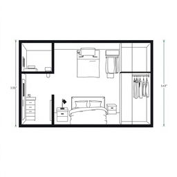 A detailed design of a 4x4 meter room with bathroom and walk-in closet