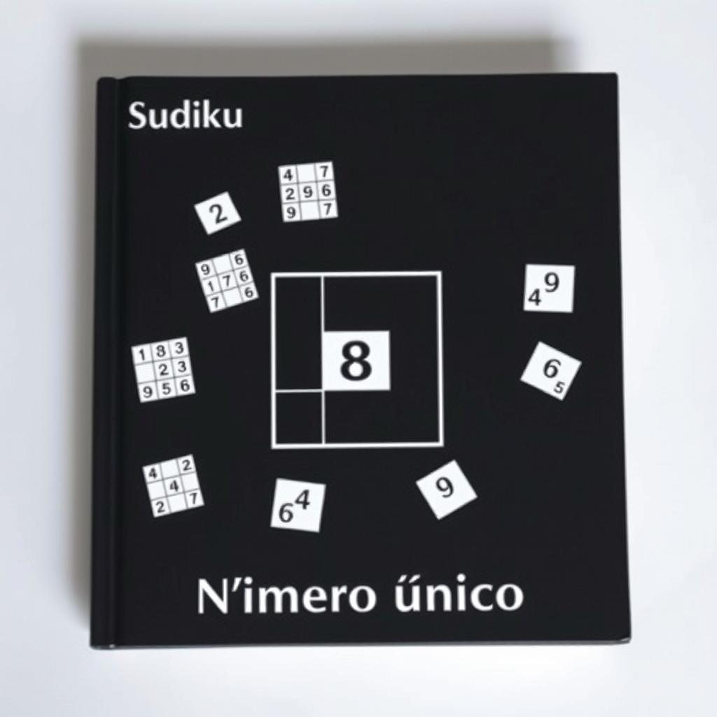 A minimalist book cover with a black background featuring several small Sudoku grids placed randomly across the cover